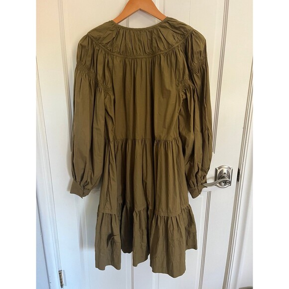 Ulla Johnson Rosa Puff-Sleeve Poplin Mini Dress in Willow Size 6 - Picture 10 of 12